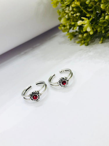 925 Silver Red Toe Ring